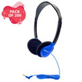 SchoolMate HA2 On-Ear Stereo Headphone - Blue - 200 Pack with blue ear cushions and black headband