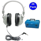 Bulk school headphones in 24 pack with large earcups and carrying case for education use.