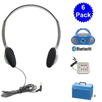 Thumbnail for 6 Person Listening Center with Bluetooth CD-Cassette-FM Boombox and Personal On-Ear Headphones - Learning Headphones