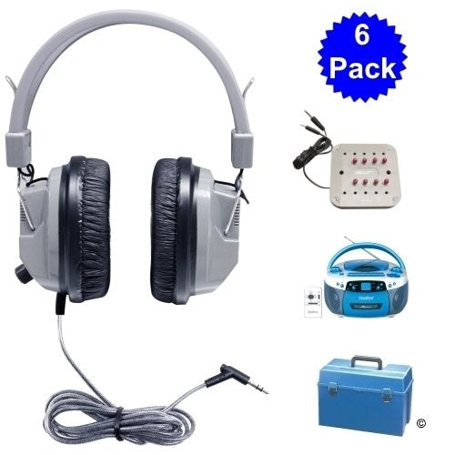 Deluxe USB MP3 CD Cassette Listening Center 6 Station - Learning Headphones