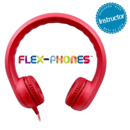 Flex-Phones Foam Headphones in red color ideal for school use, perfect bulk headphones for education and young learners.