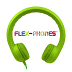 Flex-Phones Foam Headphones in bright green, ideal bulk school headphones for educational settings.