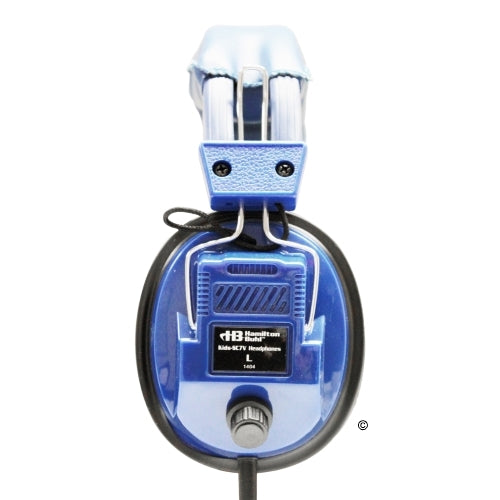 Blue deluxe over-ear school headphones with volume control tailored for education and noise isolation.