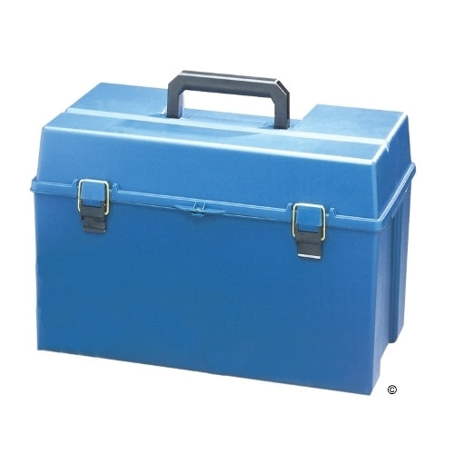 Blue storage case for Wireless Listening Center, perfect for organizing and transporting school headphones.