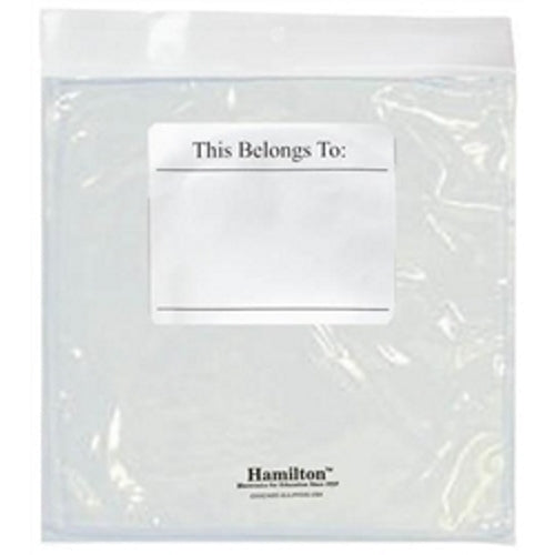 Clear storage bag with label area for personalization, ideal for school headphone labs and organization.