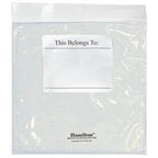 Clear storage bag with label area for personalization, ideal for school headphone labs and organization.