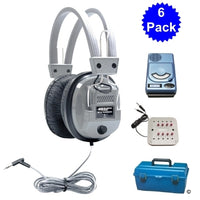 Thumbnail for 6 pack of durable school headphones with audio splitter and storage case, ideal for classroom use and group activities.
