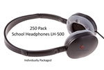 250 pack of LH-500 school headphones designed for education, bulk school headphones for classrooms.