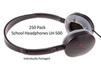 250 pack of LH-500 school headphones designed for education, bulk school headphones for classrooms.