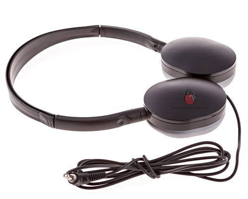 Black LH-500 bulk school headphones with rotating earcups, perfect for classroom use and education.