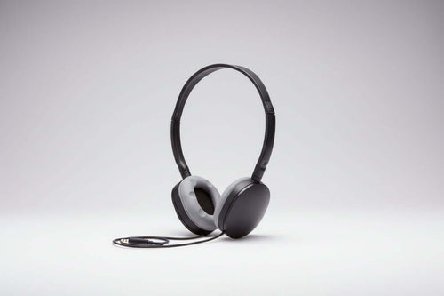 Soft grey earcup school headphones LH-55, ideal for bulk school headphone packs and educational environments.