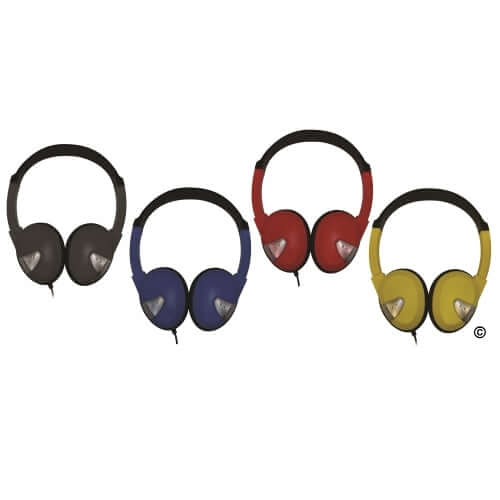 Colorful stereo headphones LH-60, perfect bulk school headphones for education, comfortable and lay flat for easy storage.