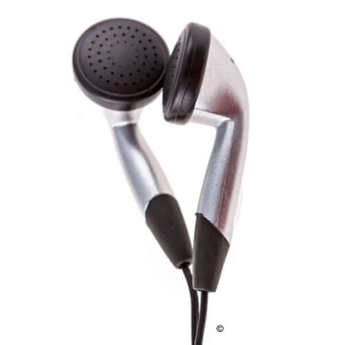 Affordable silver school earbuds LH-8, perfect for classroom and testing with clear sound. Ideal for bulk school headphone needs.