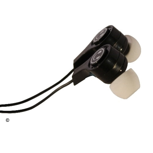 Angled earbuds with silicone tips, designed for comfort, perfect for bulk school headphones.