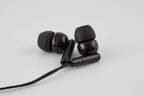 Black silicone earbuds from a bulk school headphones pack, ideal for classroom use and educational settings.