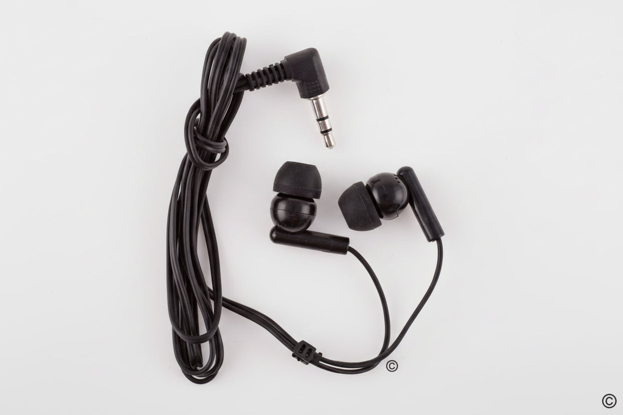 High-quality black school earbuds with silicone earpieces, ideal for education and compatible with various devices.