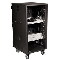 Thumbnail for 30-bay tablet charging and storage cart with wheels, ideal for storing school headphones and devices securely.