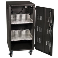 Thumbnail for 30-bay charging cart for tablets and Chromebooks with internal shelves, ideal for schools and education use.