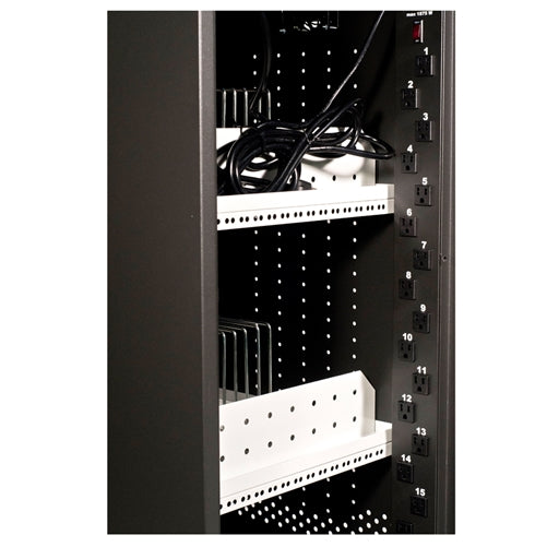 30-bay charging cart showcasing internal shelves and cable management, ideal for school headphones storage.