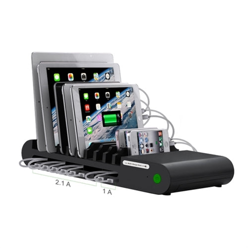 HamiltonBuhl 10 Port USB Charging Station for quick device charging in schools and offices, ideal for headphones and tablets.