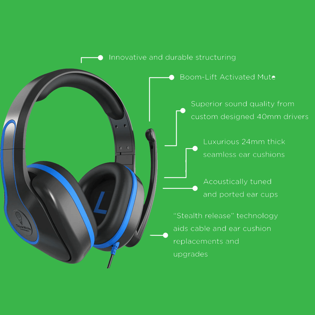 TW REVO Over-Ear Headset with Boom-Lift Mute and 40mm drivers, ideal for school use and education.