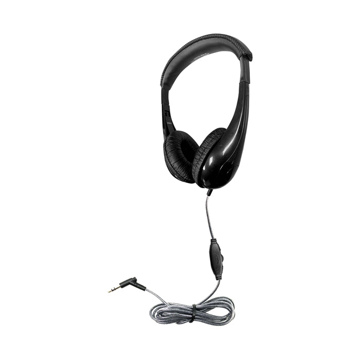 Motiv8 TRS Classroom Headphone in black with in-line volume control, ideal for bulk school headphones and education settings.