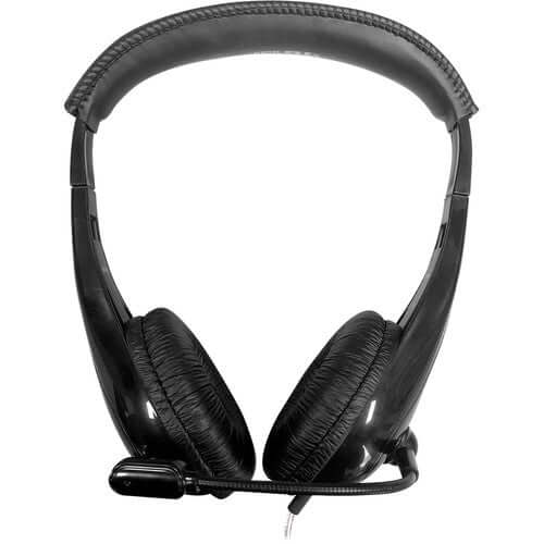 Motiv8 multimedia headset with padded ear cups and gooseneck mic, ideal for bulk school headphones and educational use.