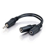 3.5mm audio adapter cable with one male plug and two female jacks, ideal for bulk school headphones and classroom audio use.