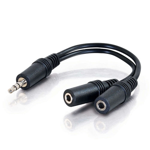 3.5mm male to dual 3.5mm female audio adapter cable, ideal for school headphones and educational audio use.