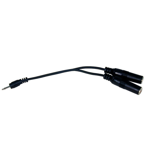 3.5mm mini plug to dual 1/4" audio jacks adapter cable, ideal for bulk school headphones and classroom audio setups.