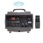 Wireless PresentationPro speaker with remote control for classrooms, featuring input/output controls for mics and projectors.