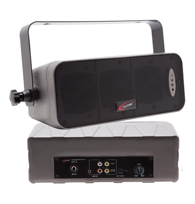 Powered Field Array Speaker with adjustable handle, designed for classrooms and large audiences, clear sound projection.