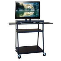 Thumbnail for Wide body flat panel TV cart with pull-out shelves, ideal for classroom AV use and sturdy for long-term educational settings.