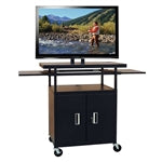 Flat Panel AV Cart with Locking Cabinet, height-adjustable, for transporting displays up to 60", ideal for schools and presentations.