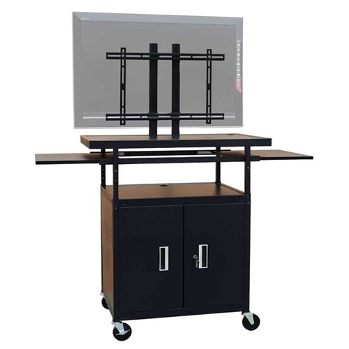 Flat Panel AV Cart with Locking Cabinet, adjustable height, ideal for transporting displays in schools and educational settings.