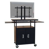 Thumbnail for Flat Panel AV Cart with Locking Cabinet, adjustable height, ideal for transporting displays in schools and educational settings.