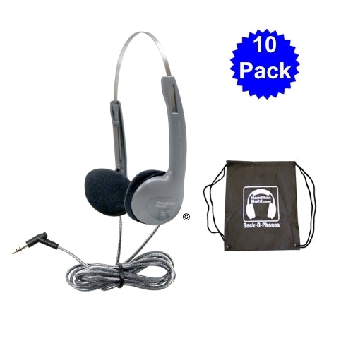 Sack-O-Phones 10 Pack HA1A School Headphones with carry bag, ideal bulk school headphones for education.