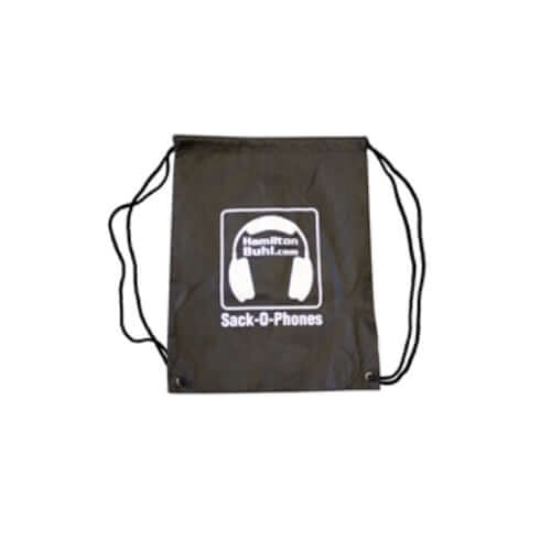 Sack-O-Phones drawstring bag for storing bulk school headphones and accessories, ideal for classroom use.