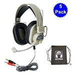 Sack-O-Phones 5 Pack HA-66M Deluxe School Headsets with Microphone and Carry Bag for educational use.