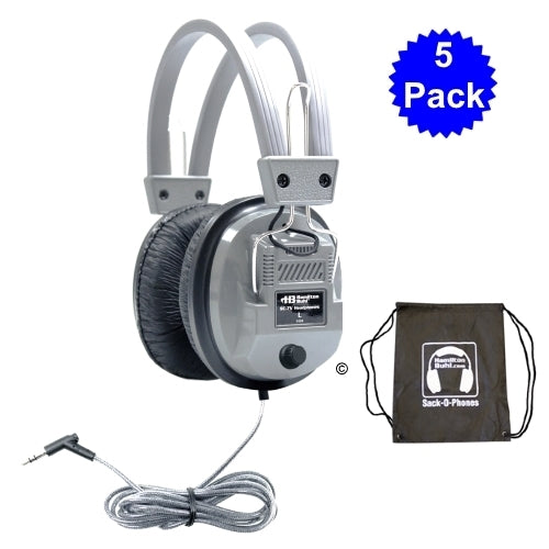 Sack-O-Phones 5 Pack SC-7V Deluxe School Headphones for education, bulk school headphones with comfortable earcups.