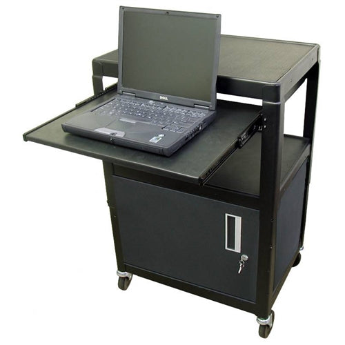 Steel Cart, Adjustable 26" to 42" with Locking Security Cabinet, Lap Top Shelf and Electric - Learning Headphones