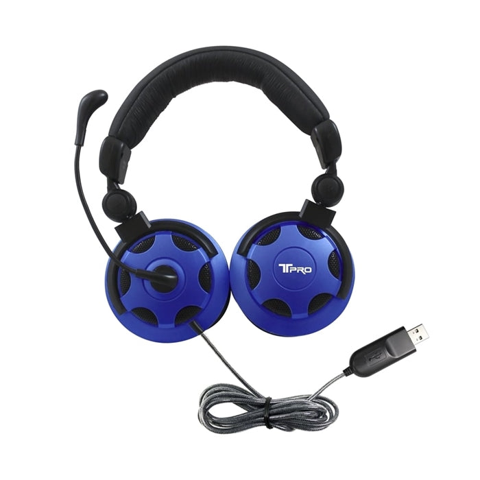 T-PRO USB headset with noise-cancelling mic, ideal bulk school headphones for online testing and remote learning.