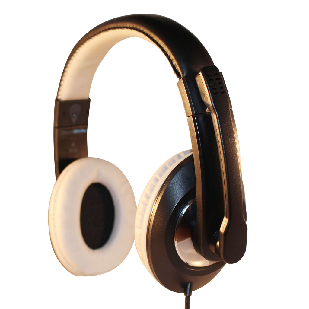 Side angle of ThinkWrite Ultra Durable black over-ear headset for classroom use