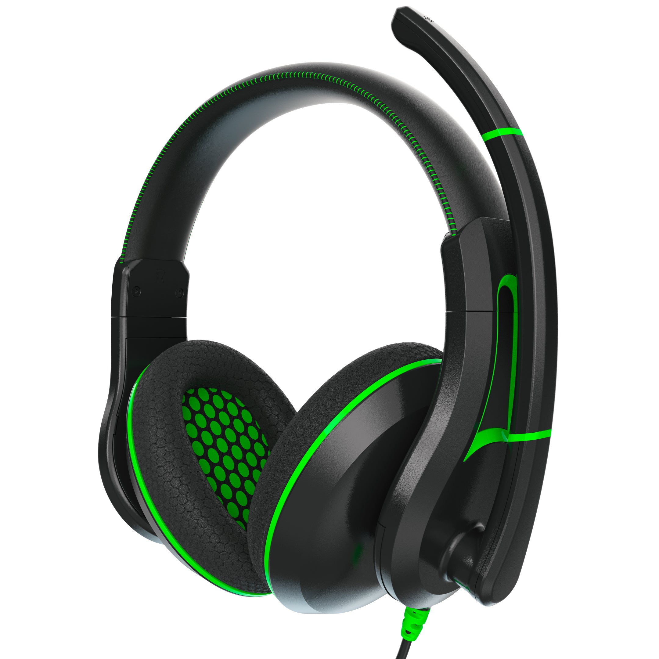 TWT Audio Victory 250XG Gaming Headset with green accents and boom mic for immersive gaming experience.