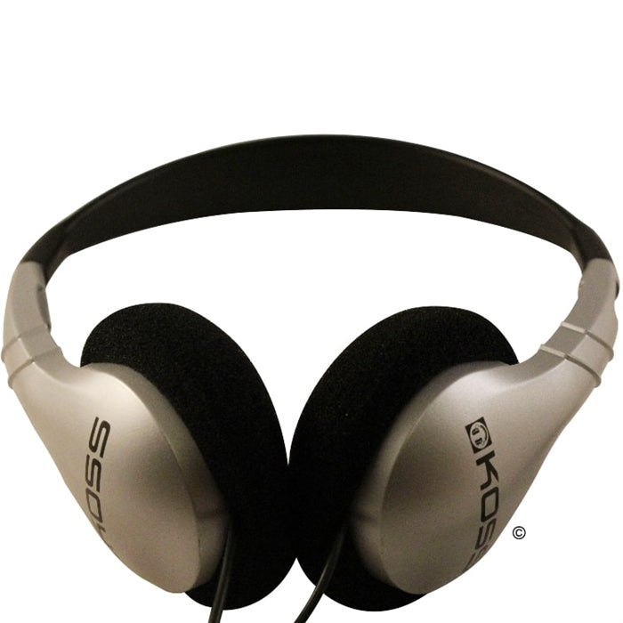 Koss UR5 silver stereo headphones, perfect bulk school headphones for education and multimedia activities.