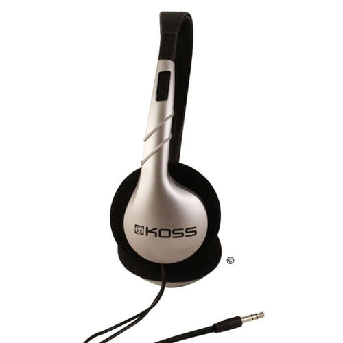 Koss UR5 Silver Stereo Headphones for education, comfortable bulk school headphones ideal for classroom learning.