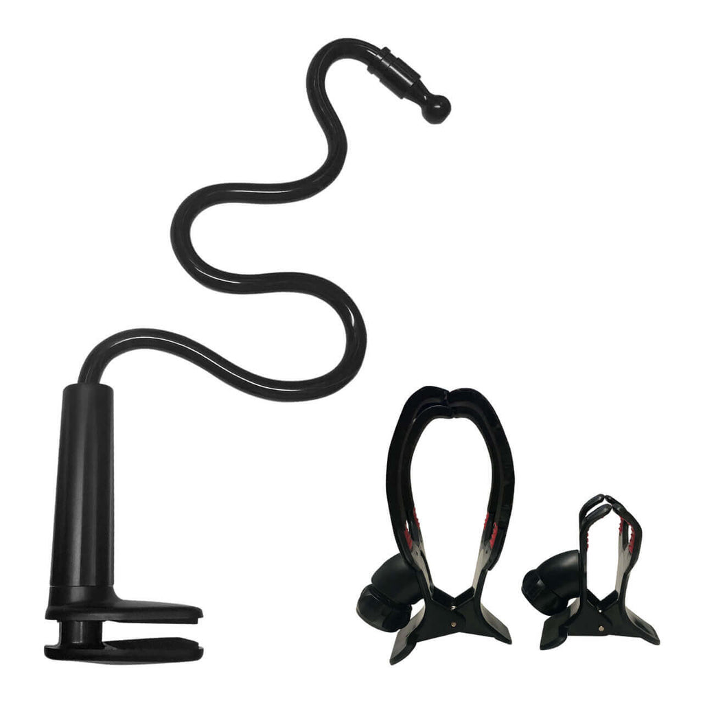 V-Claw holder designed for HygenX Vray sanitizer, holding headphones for education and bulk school headphones.