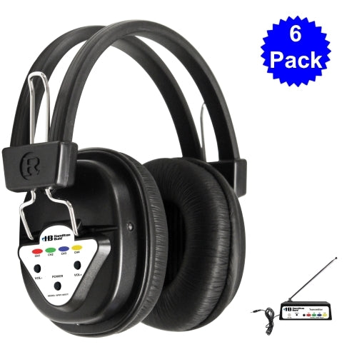 Wireless listening center headphones in a 6 pack, ideal for bulk school headphones and educational use.