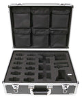 Wireless Audio System Case with compartments for secure storage of bulk school headphones and audio devices.