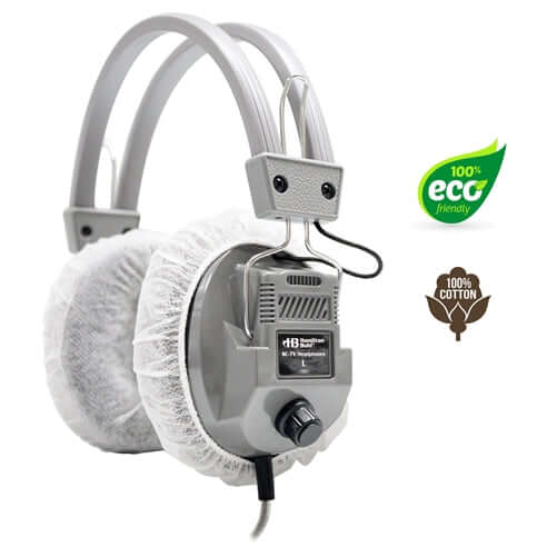 HygenX 100% Cotton Ear Cushion Covers on headphones, eco-friendly and hygienic, ideal for school and business use.